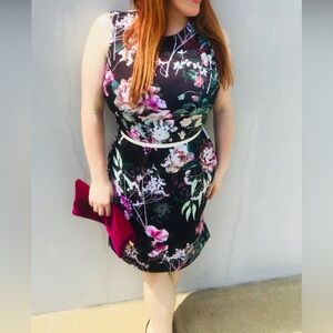 Calvin Klein Floral-Print Scuba Sheath Dress, EUC, 14